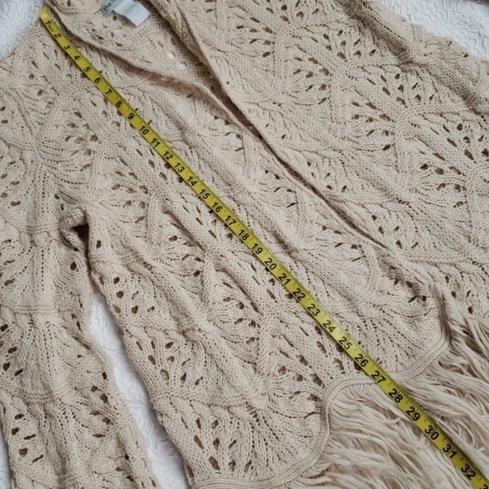 THE PARAGON Open Front Cardigan, Fringed Loose Knit Cream Color, Size L
